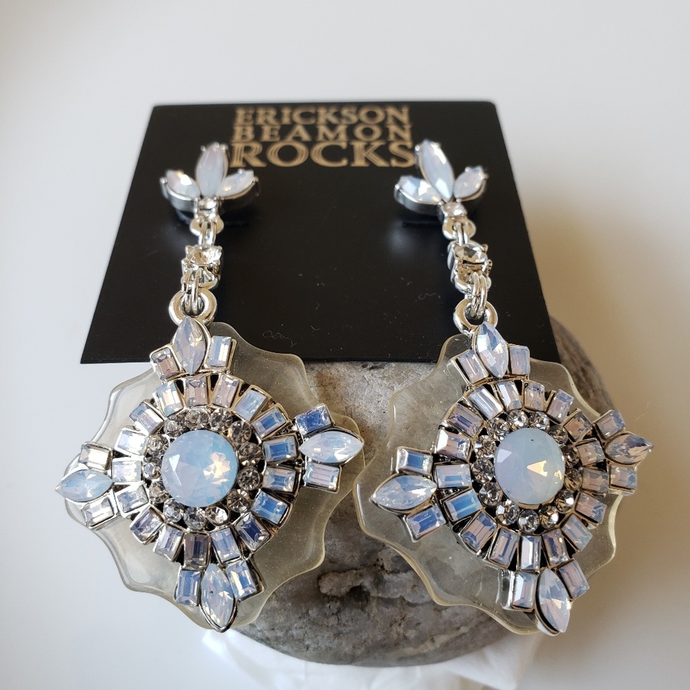 Erickson Beamon Rocks Silvertone Earring Opaque Cl - Picture 7 of 8
